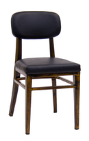 Wood Grain Metal Chair & Black Vinyl Seat & Back