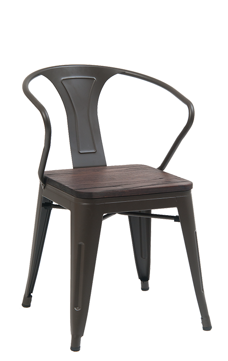 Indoor Black Steel Restaurant Chair with Elmwood Seat