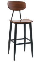 Black Metal Bar Stool with Veneer Back & Seat-1