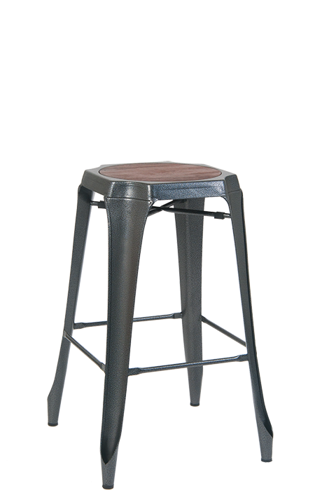 Backless Steel Bar Stool with Elmwood Seat