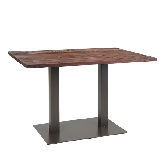 31” x 47” Indoor Steel Table with Walnut Color Elm Wood Top, Steel Legs in Dark Gun Color Coating