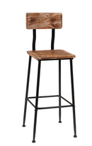 Black Metal Indoor Restaurant Bar Stool With Pine Wood Seat & Back - Moda Seating Corp
