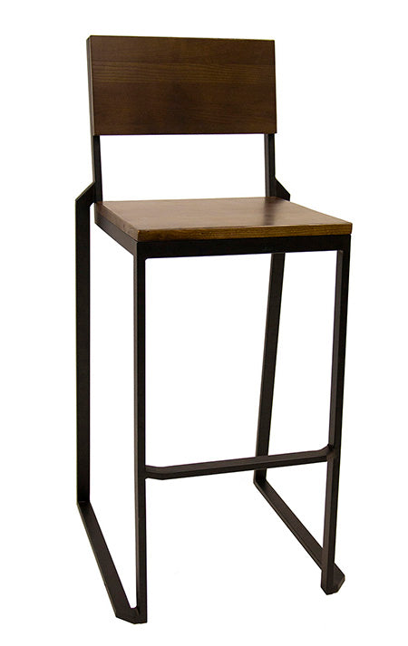 Walnut Color Ashwood Back & Seat Indoor Black Metal Barstool