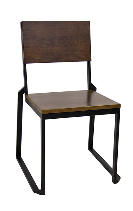 Walnut Color Ashwood Back & Seat Indoor Black Metal Chair