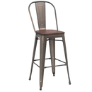 Indoor Steel Restaurant Bar Stool In Gun Color Coating With Walnut Elmwood Seat - Moda Seating Corp