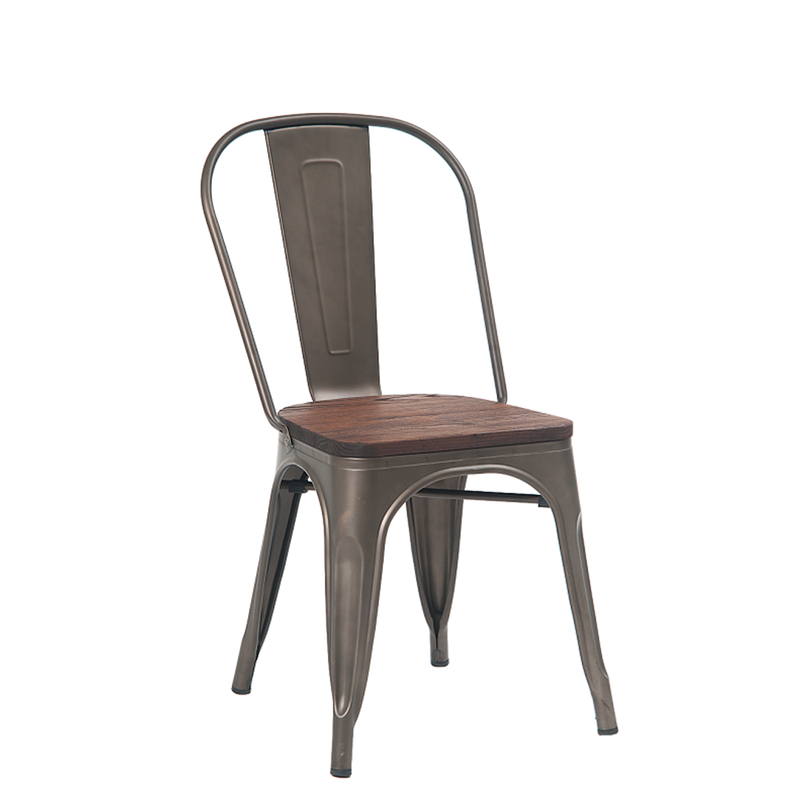 Indoor Steel Restaurant Chair In Gun Color Coating With Walnut Elmwood Seat - Moda Seating Corp