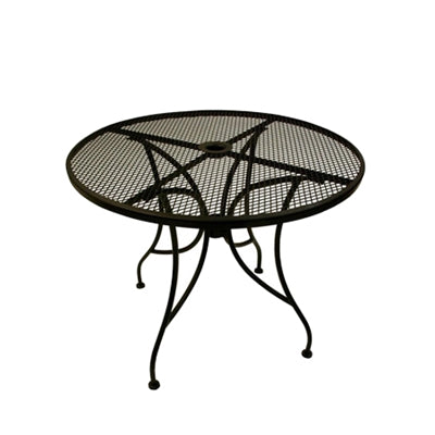 24" Round Wrought Iron Mesh Outdoor Restaurant Table With 2 Umbrella Hole - Moda Seating Corp