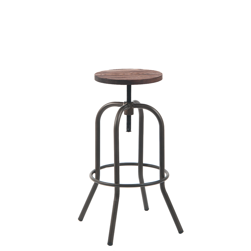 Indoor Steel Backless Swivel Restaurant Stool In Gun Color Coating With Walnut Elmwood Seat - Moda Seating Corp