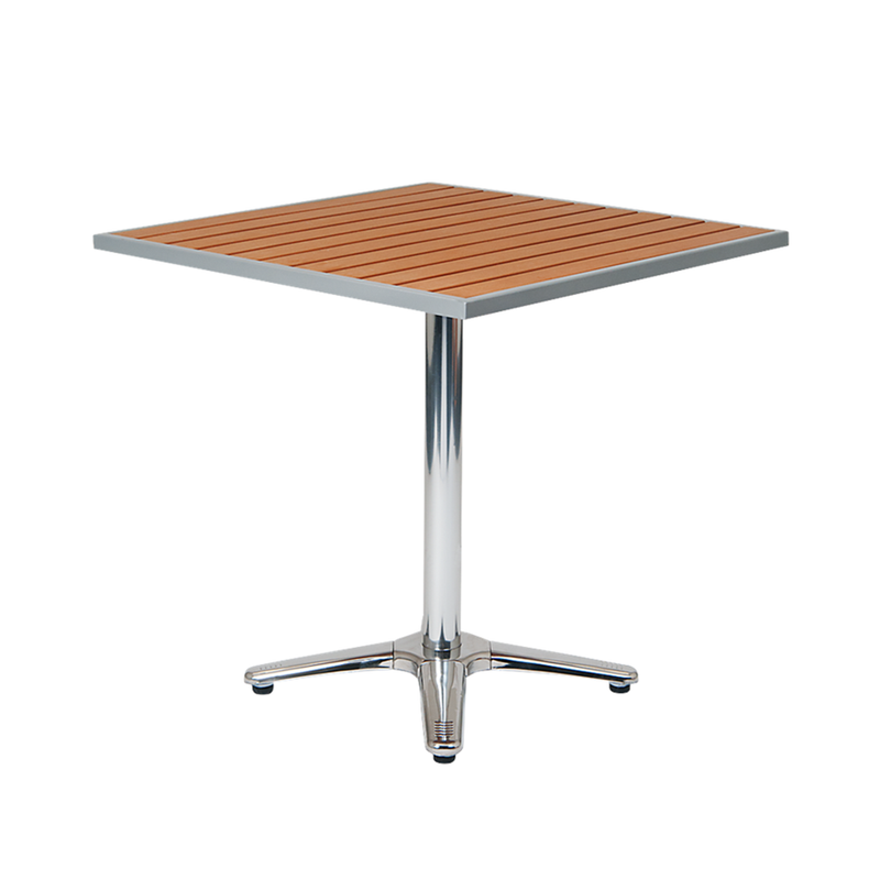 30" x 30" Square Outdoor Aluminum Restaurant Table with Imitation Teak Slats Top - Moda Seating Corp