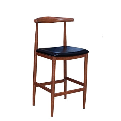 Walnut Wood Grain Steel Indoor Restaurant Bar Stool With Black Vinyl Seat - Moda Seating Corp