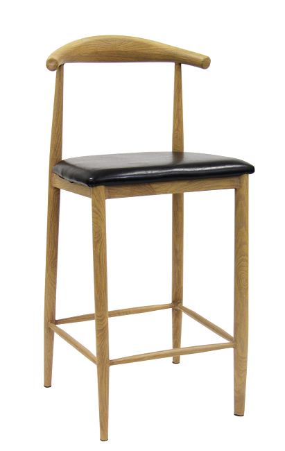 Wood Grain Steel Barstool in Natural Finish with Black Vinyl Seat