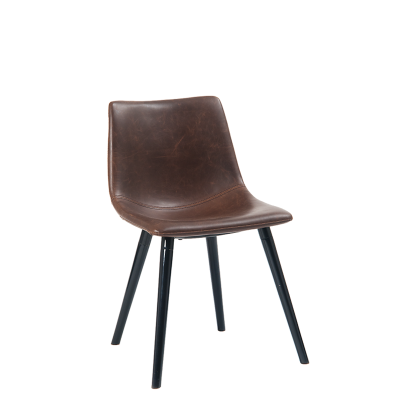 Black Steel Indoor Restaurant Chair With Wooden Legs & Padded With Dark Brown Vinyl - Moda Seating Corp
