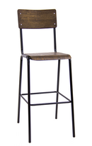 Black Metal Bar Stool with Veneer Back & Seat-1
