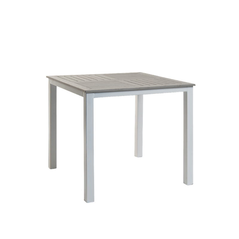 36" X 36" Grey Steel Outdoor Restaurant Table With Imitation Teak Slat Top, 1.5 Umbrella Hole - Moda Seating Corp