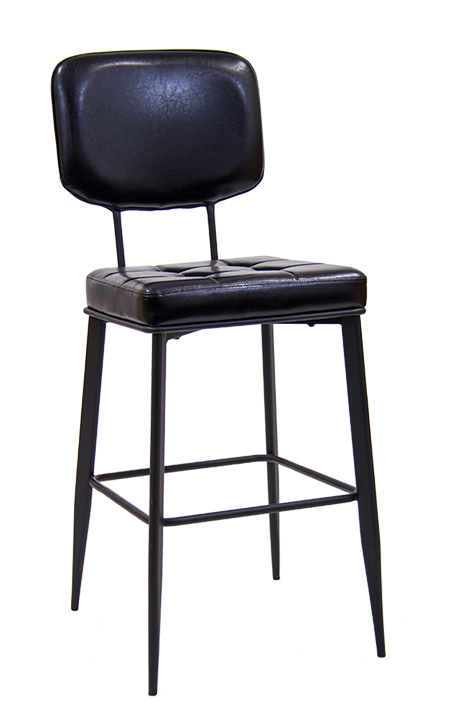 Indoor Black Metal Bar Stool with Vinyl Seat & Back