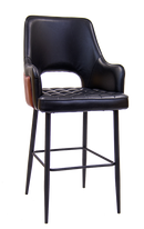 Vintage Black Steel Bar Stool with Vinyl Seat