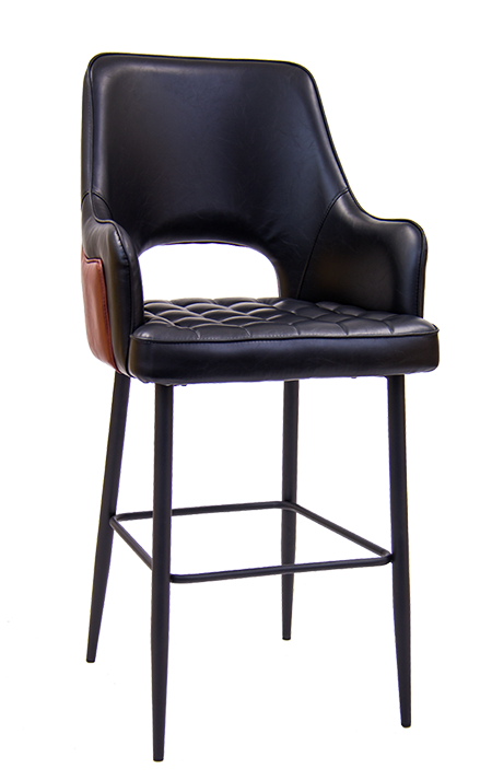 Vintage Black Steel Bar Stool with Vinyl Seat