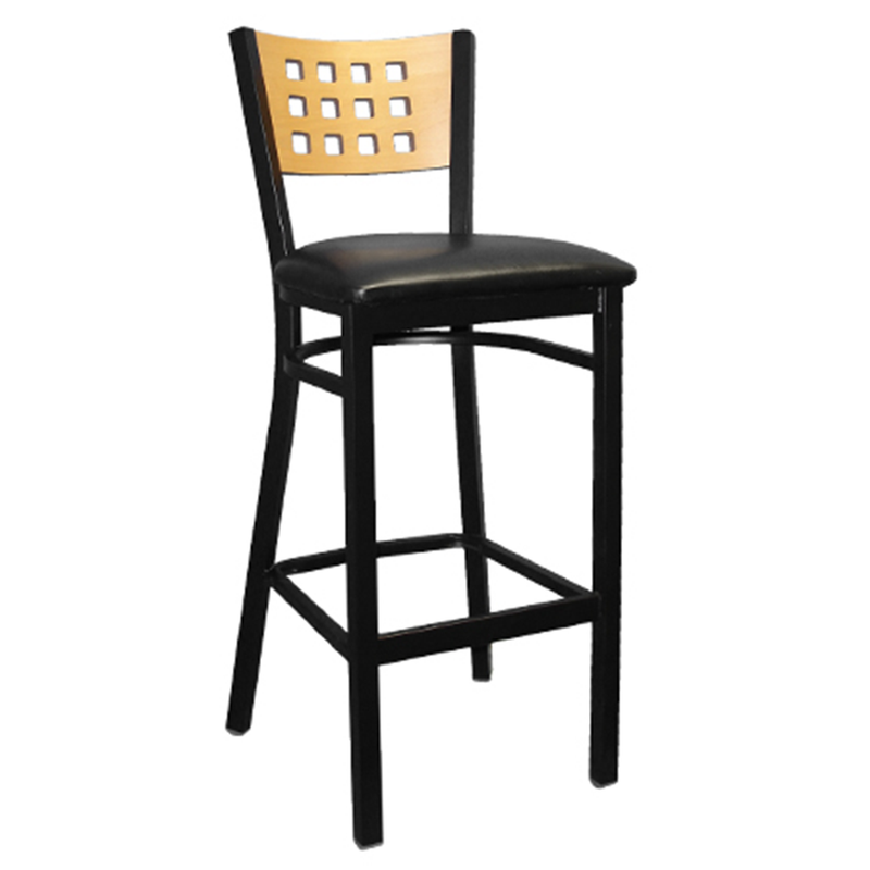 Black Metal and Wood Window Back Indoor Restaurant Bar Stool - Moda Seating Corp