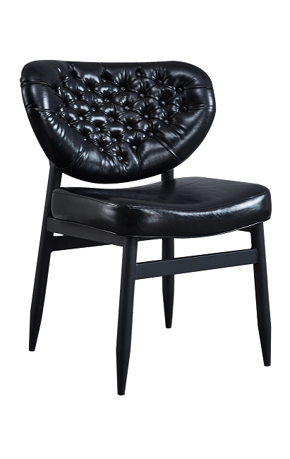 Indoor Metal Chair & Black vinyl seat and Button Tufted Back