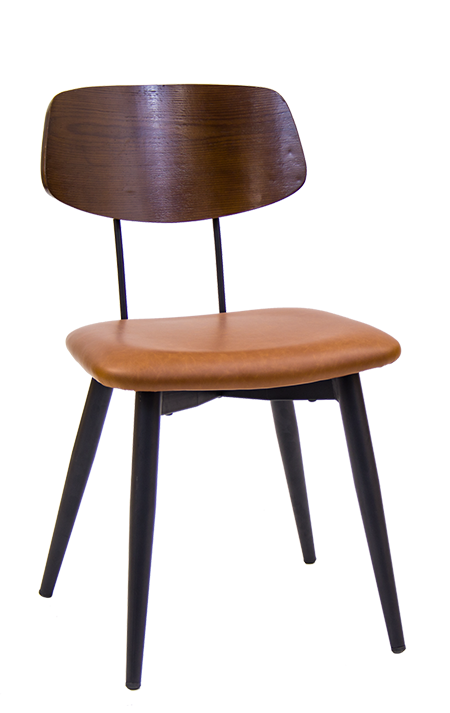Black Metal Chair with Veneer Back and Vinyl Seat