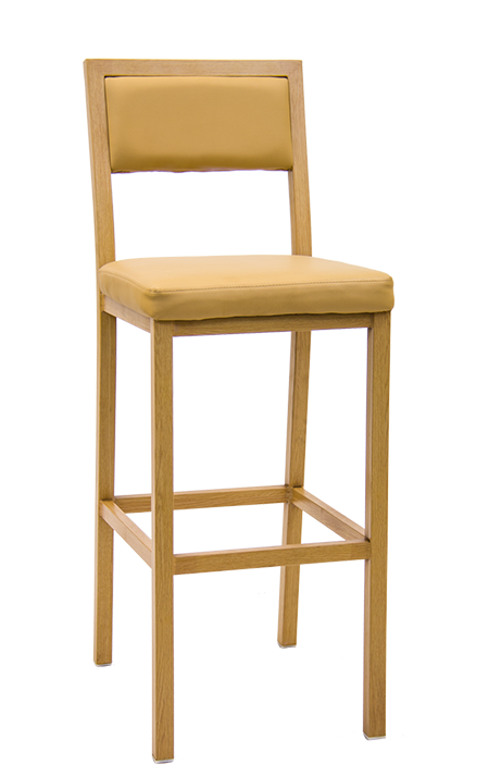 Indoor Metal Bar Stool in Natural Finish with Natural Vinyl Seat and Back