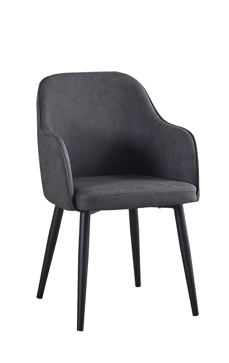 Black Steel Armchair with Vinyl Seat in Grey