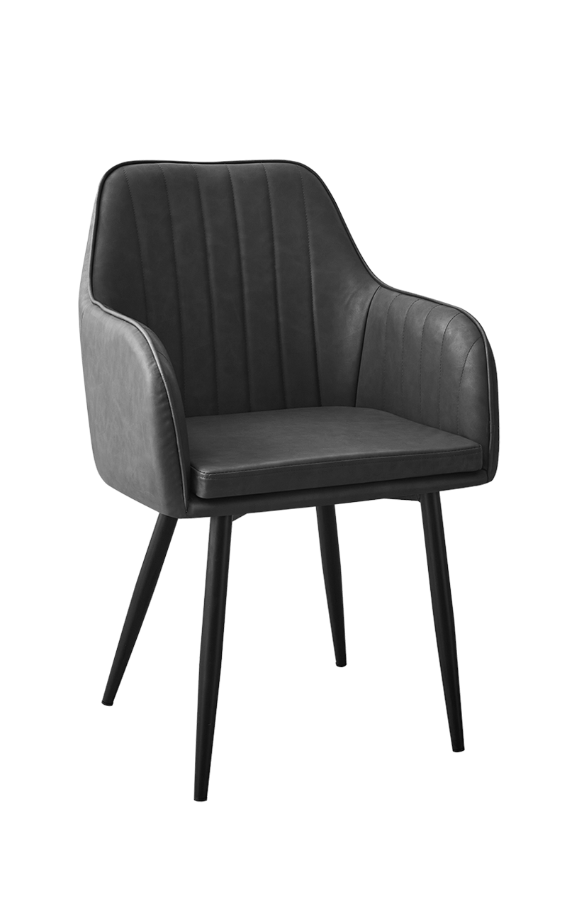 Black Steel Armchair with Grey Vinyl Seat