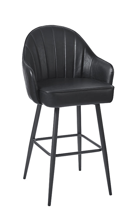 Steel legs Barstool with Vinyl Bucket Seat in Black