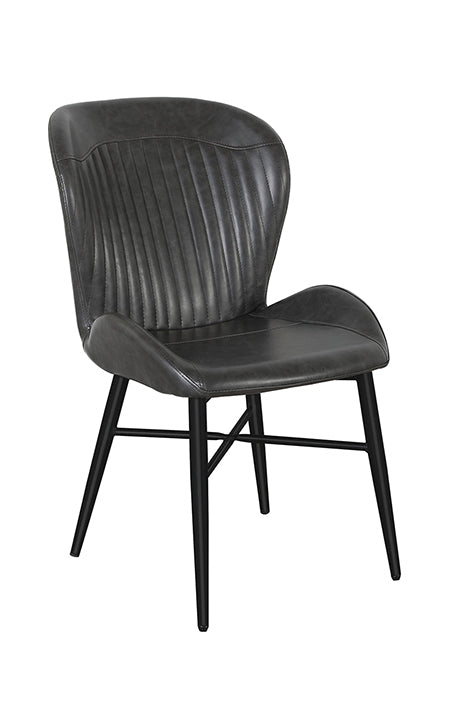 Black Steel Chair with Black Vinyl Seat & Vertical Pattern Back