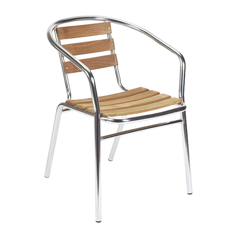 Aluminum Frame and Teak Slats Restaurant Arm Chair - Moda Seating Corp