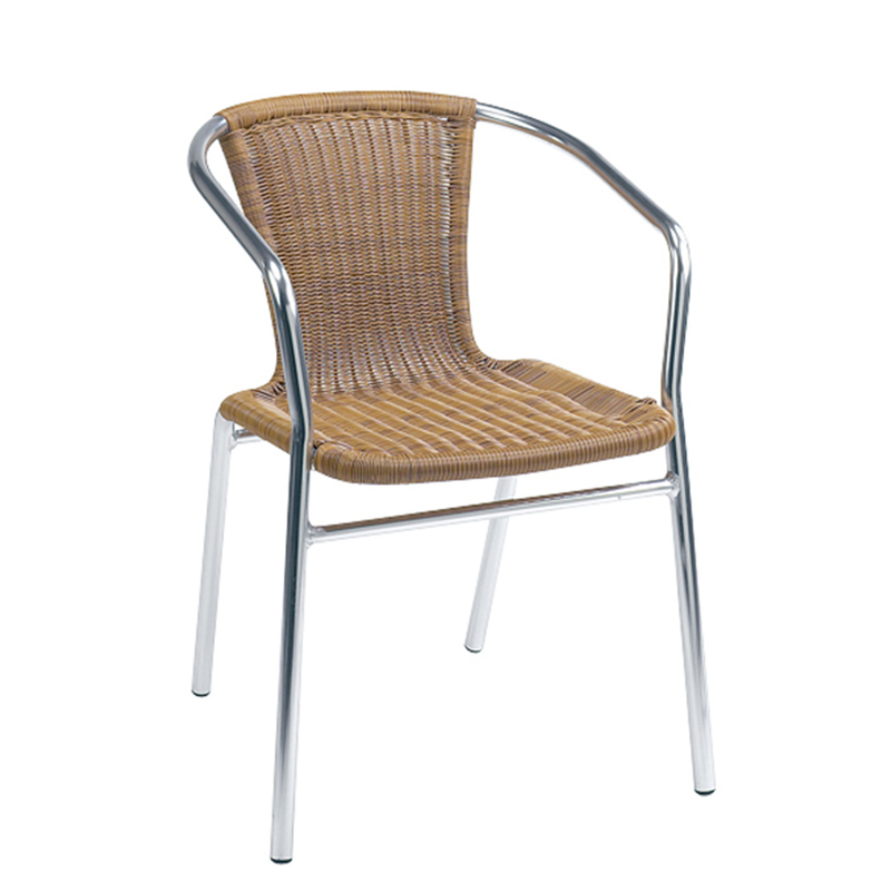 Aluminum and Honey Outdoor Wicker Stacking Restaurant Arm Chair - Moda Seating Corp