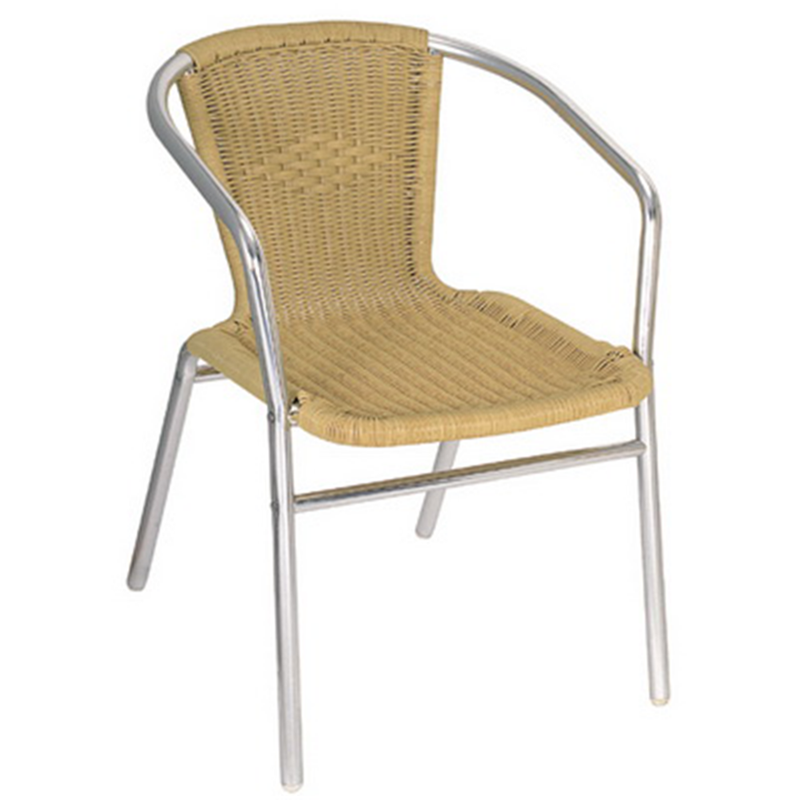 Aluminum and Tan Outdoor Wicker Stacking Restaurant Arm Chair - Moda Seating Corp