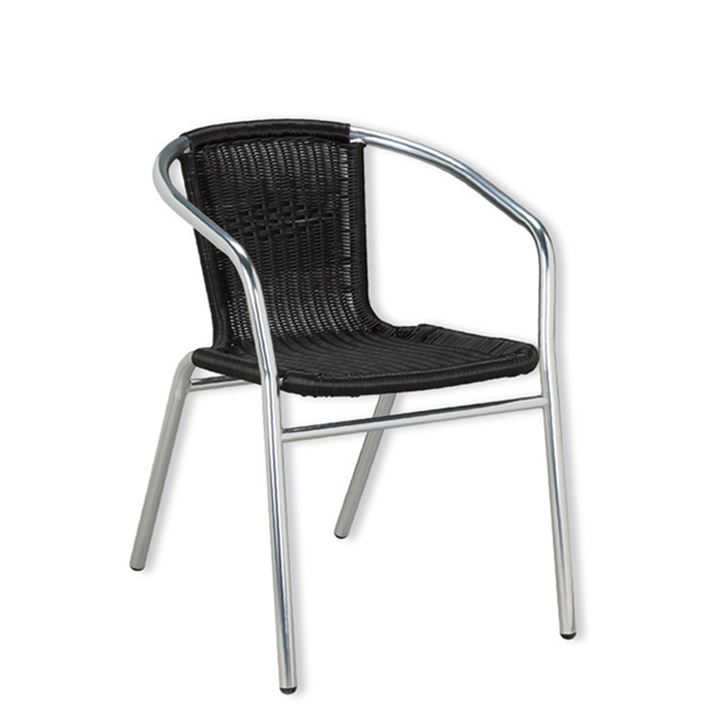 Aluminum and Black Outdoor Wicker Stacking Restaurant Arm Chair - Moda Seating Corp