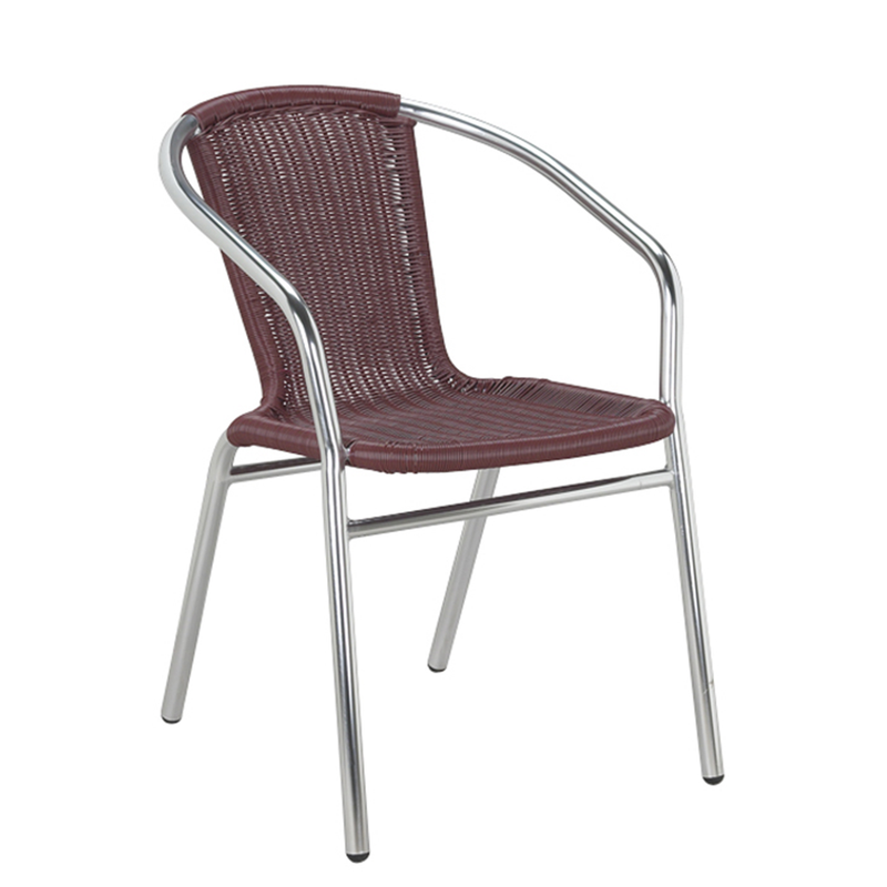 Aluminum and Burgundy Outdoor Wicker Stacking Restaurant Arm Chair - Moda Seating Corp