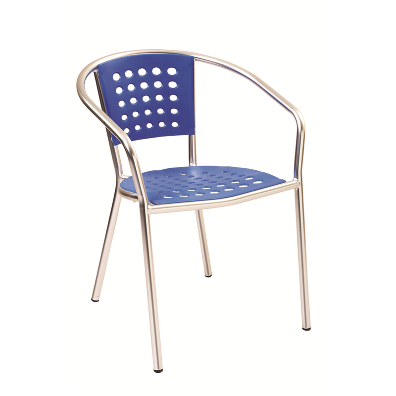 Aluminum Frame with Blue Resin Seat and Back Outdoor Restaurant Arm Chair - Moda Seating Corp