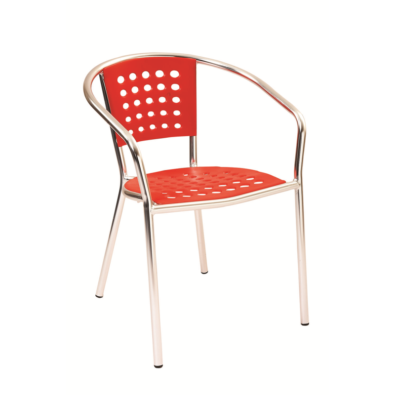 Aluminum Frame with Crimson Resin Seat and Back Outdoor Restaurant Arm Chair - Moda Seating Corp