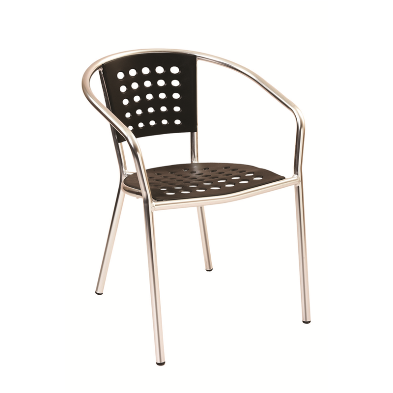 Aluminum Frame with Black Resin Seat and Back Outdoor Restaurant Arm Chair - Moda Seating Corp