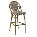 Dainty Aluminum And Cane Light Walnut Circle Back Outdoor Restaurant Bar Stool - Moda Seating Corp