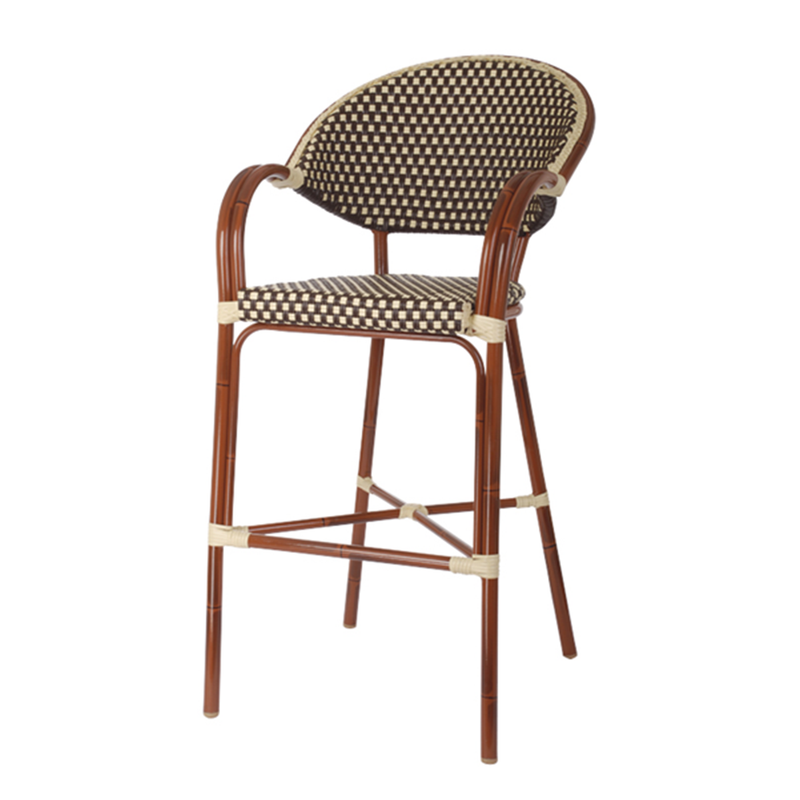 Aluminum And Cane Mahogany Bistro Outdoor Restaurant Bar Stool - Moda Seating Corp