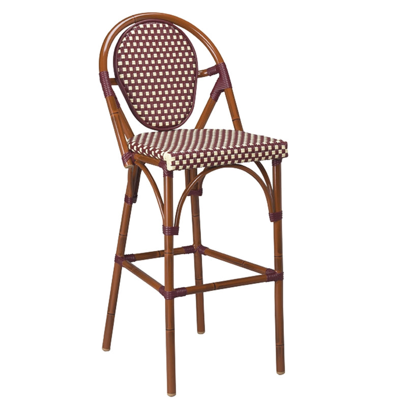 Beige and Burgundy Aluminum and Cane Bamboo French Restaurant Bar Stool - Moda Seating Corp