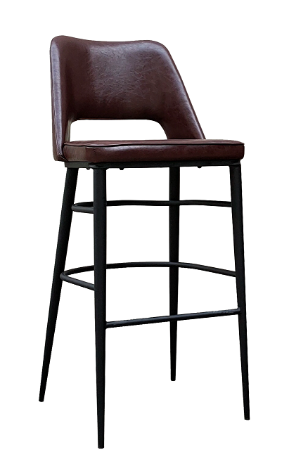 Vintage Black Steel Bar Stool & Dark Brown vinyl Seat