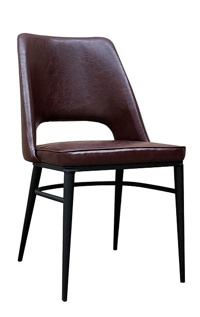 Vintage Black Steel Chair & Dark Brown Vinyl Seat