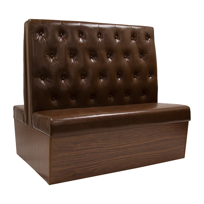 Melamine Frame Double Booth with Button Tufted Vinyl Back & Plain Seat in Brown, 47.2 x 43.3 x 46