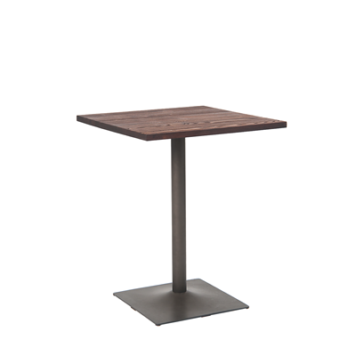 24" X 24" Square Indoor Walnut Elm Wood Restaurant Table With Gun Color Steel Base - Moda Seating Corp