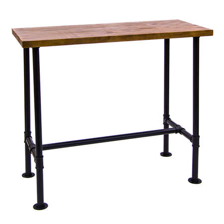 24”x48” Indoor Pinewood Table Top with Black Pipe Metal Base in Bar Height, Top Thickness: 1.75”