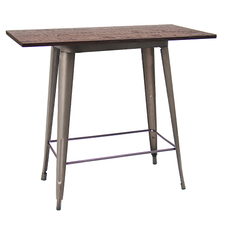 24”x48” Indoor Steel Bar Height Table with Walnut Color Elm Wood Top, Steel Legs in Dark Gun Color Coating