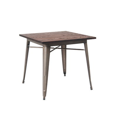 31" X 31" Indoor Walnut Elm Wood Restaurant Table With 4 Piece Gun Color Steel Base - Moda Seating Corp