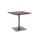 30"X30" Indoor Steel Table with Walnut Color Elm Wood Top, 1-pc Steel Leg in Gun Color Coating