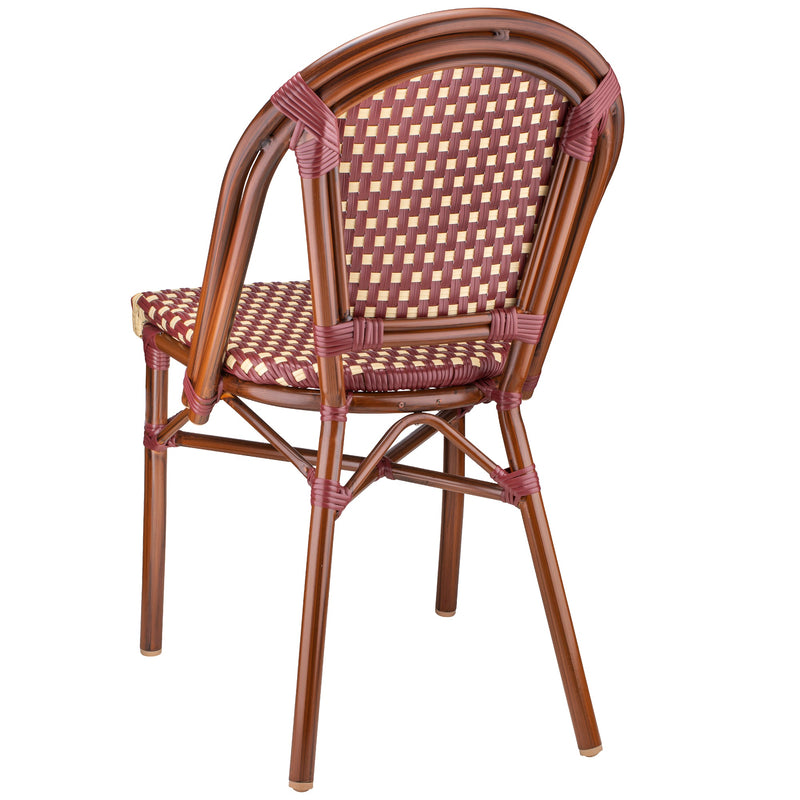 Dainty Aluminum And Cane Burgundy Circle Back Outdoor Restaurant Side Chair