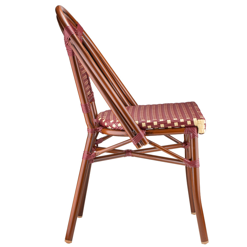 Dainty Aluminum And Cane Burgundy Circle Back Outdoor Restaurant Side Chair